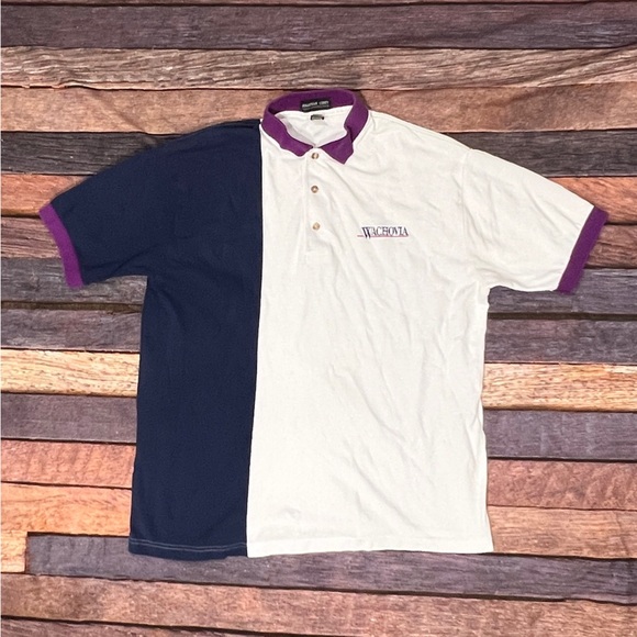 VTG Wachovia Bank Mens Golf Polo Tennis 1990s Short sleeve Shirt Summer - Picture 1 of 4
